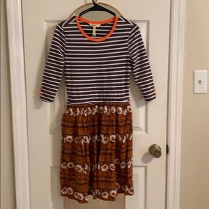 Grey Striped Dress w Rust Floral Skirt